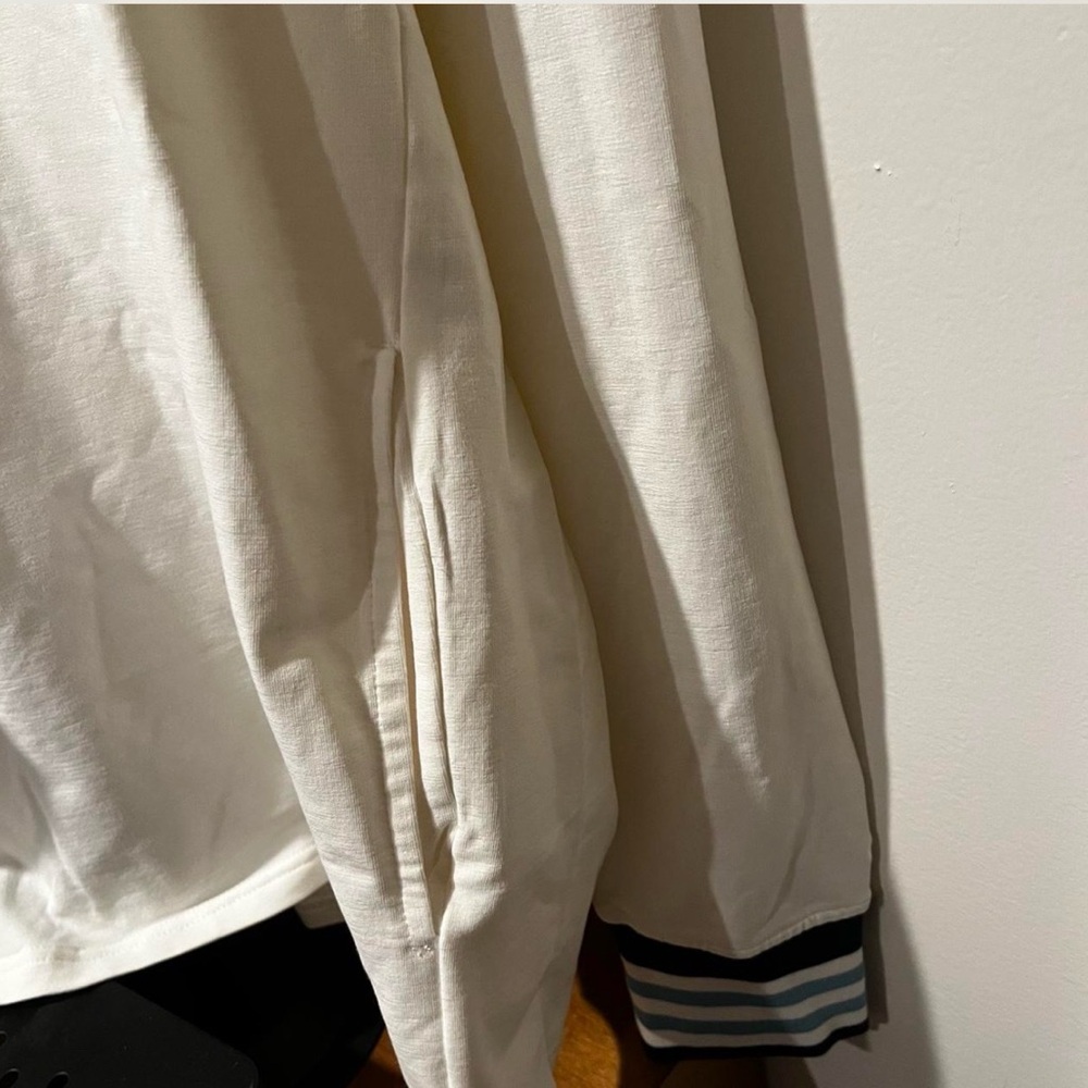 ZYIA White with Blue Striped Collar 1/4 Zip Shirt - Picture 3 of 5